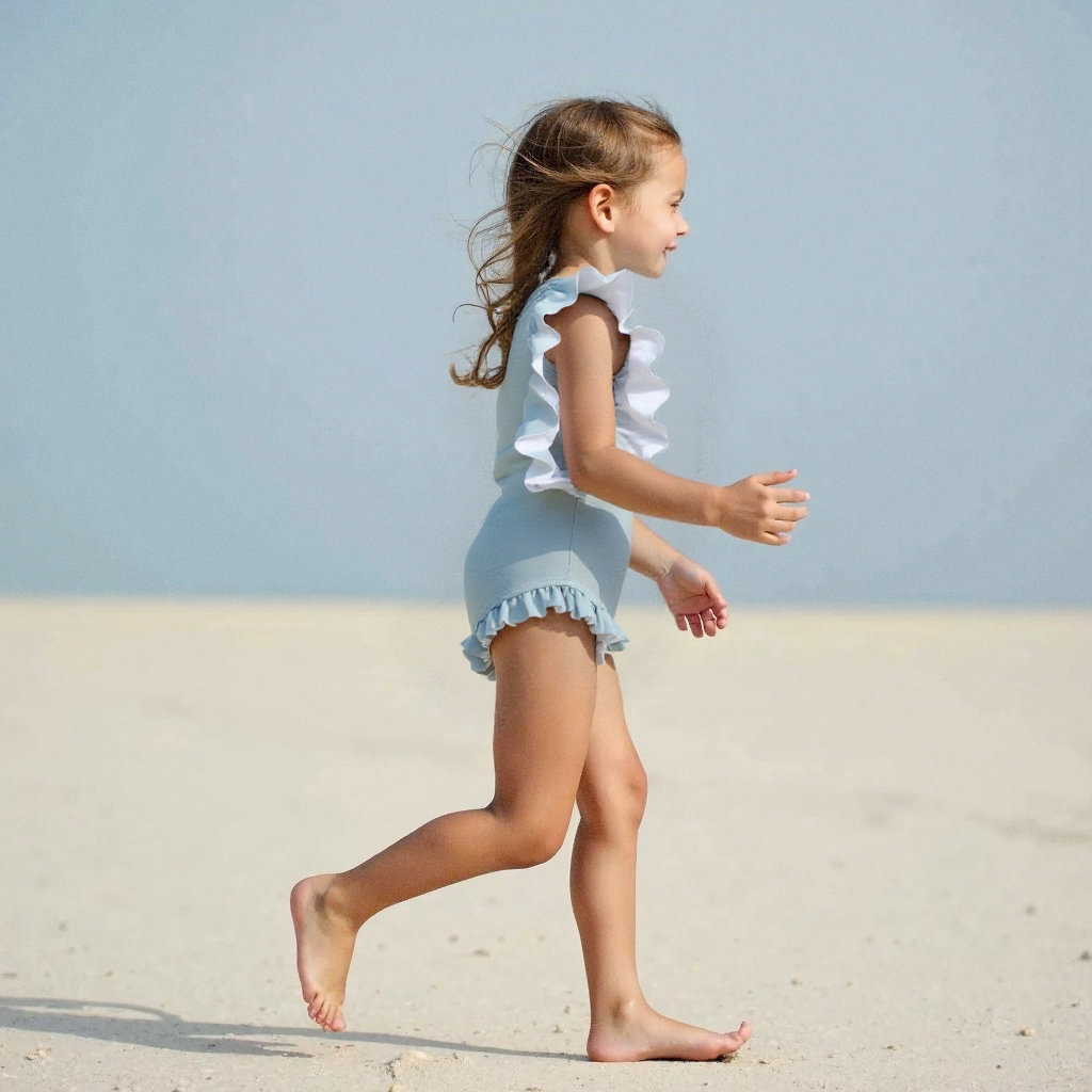 Badpak Korte Mouw Licht Blauw met Ruches Meisjes | Maat 1-6 Jaar