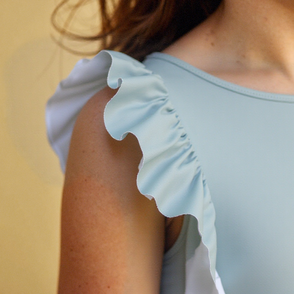 Badpak Korte Mouw Licht Blauw met Ruches Meisjes | Maat 1-6 Jaar