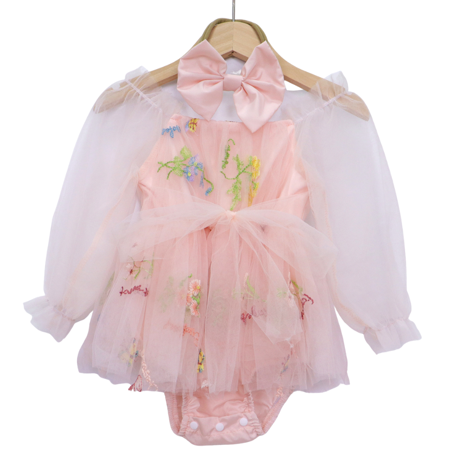 Baby Meisjes Prinsessenjurk met Bloemen en Haarband Zacht Roze