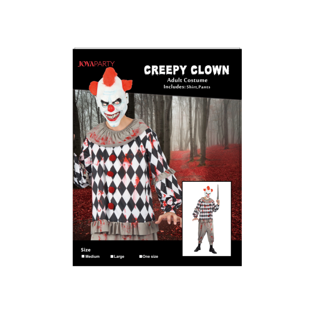 Creepy Horror Clown Kostuum Heren