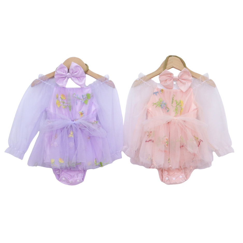 Baby Meisjes Prinsessenjurk met Bloemen en Haarband Lila