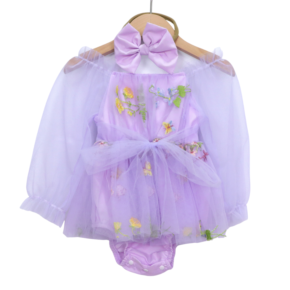 Baby Meisjes Prinsessenjurk met Bloemen en Haarband Lila