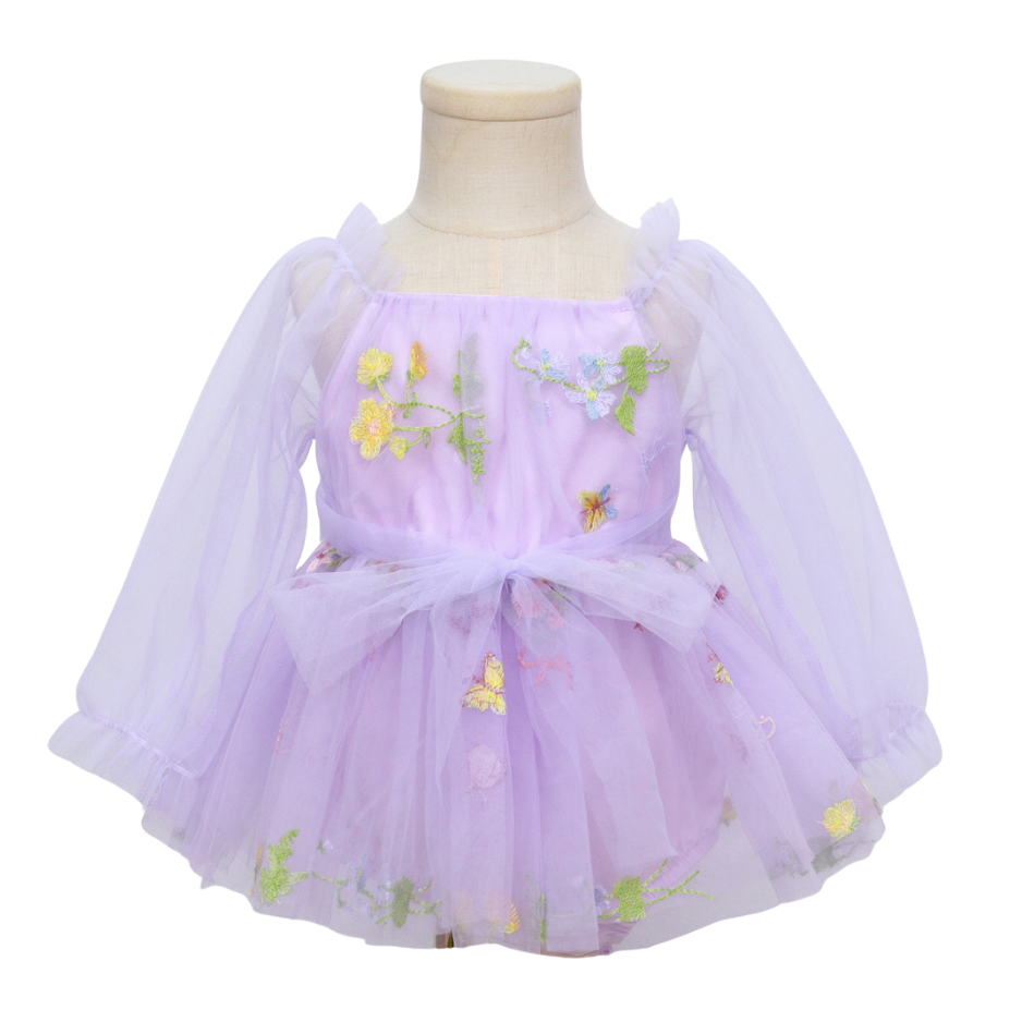 Baby Meisjes Prinsessenjurk met Bloemen en Haarband Lila