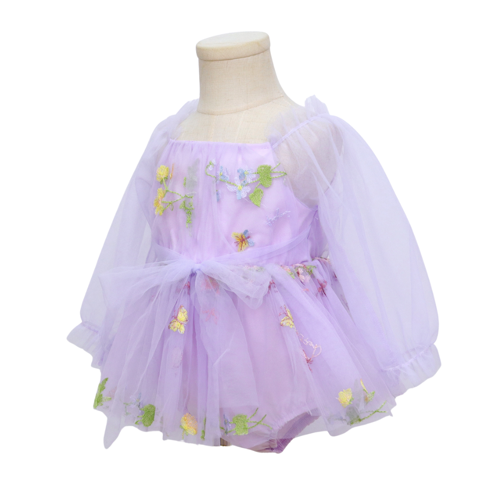 Baby Meisjes Prinsessenjurk met Bloemen en Haarband Lila
