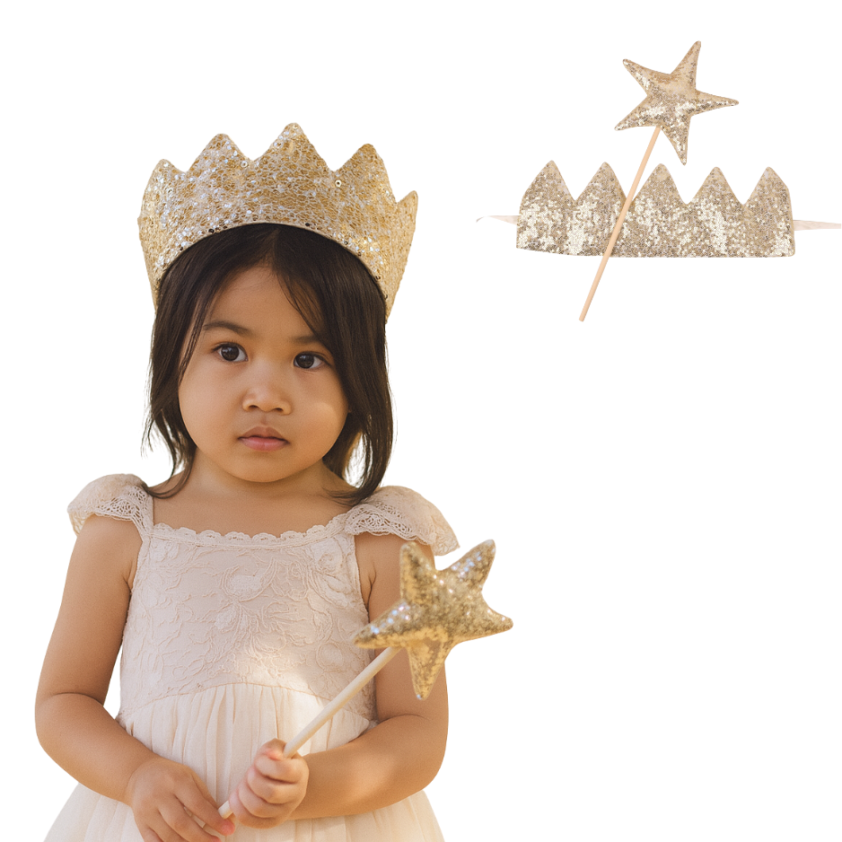 Luxe Verkleed Glitter Kroon en Staf Accessoires Goud