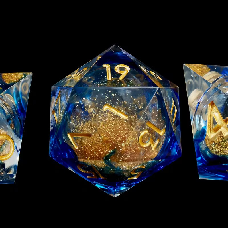 7 delige Liquid Core Resin Dice Set "Sapphire Stardust"