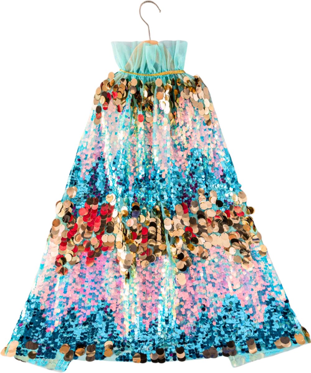 Luxe Verkleedcape Roze met Glitters en Pailletten Blauw