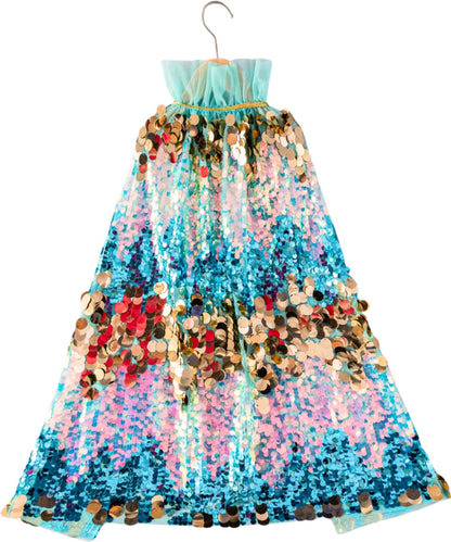 Luxe Verkleedcape Roze met Glitters en Pailletten Blauw