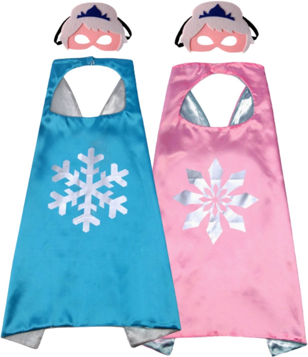 Set van 2 x Elsa Frozen Verkleedset Masker & Cape Roze en Blauw