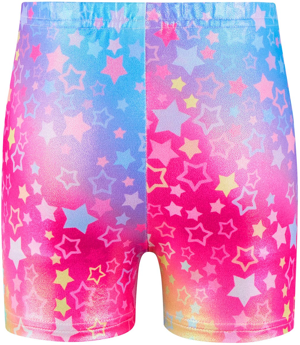 Turnpakje Meisjes Metallic zonder Mouwen met Broekje en Scrunchie Regenboog Sterren