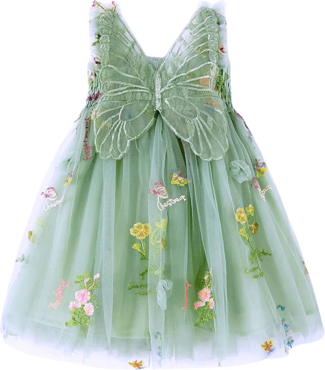 Baby Meisjes Prinsessenjurk met Vlinders en Bloemen Groen