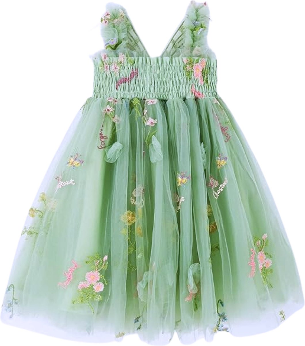Baby Meisjes Prinsessenjurk met Vlinders en Bloemen Groen