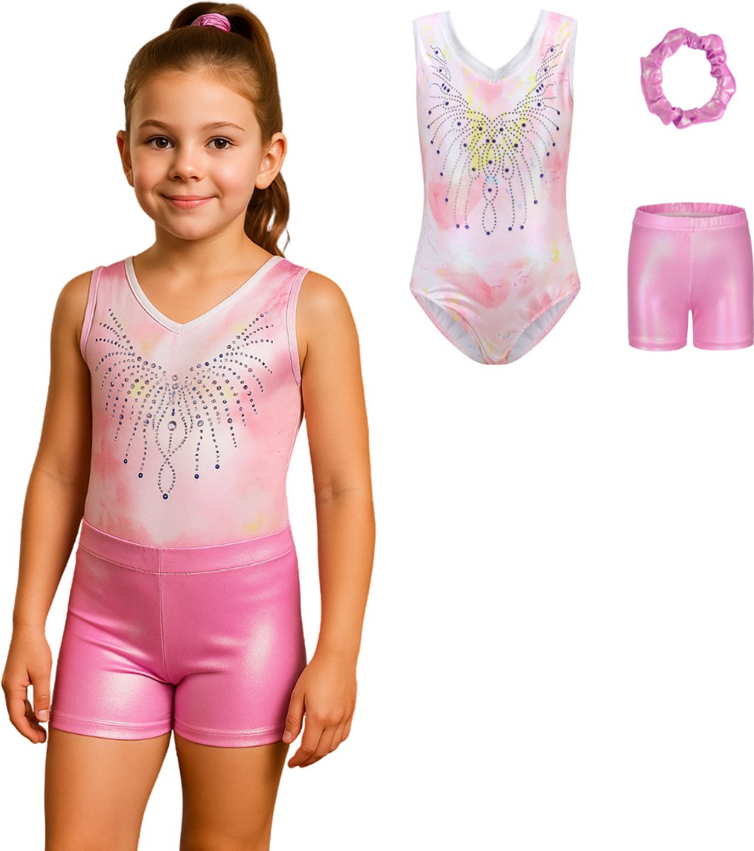 Turnpakje Meisjes zonder Mouwen met Broekje en Scrunchie Roze