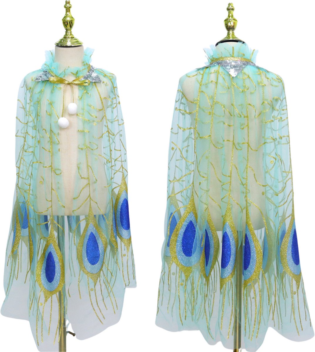 Verkleedcape met Accessoires Blauw met Paauw Vere