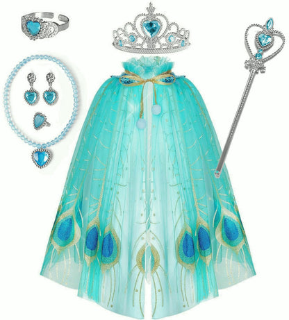 Verkleedcape met Accessoires Blauw met Paauw Vere