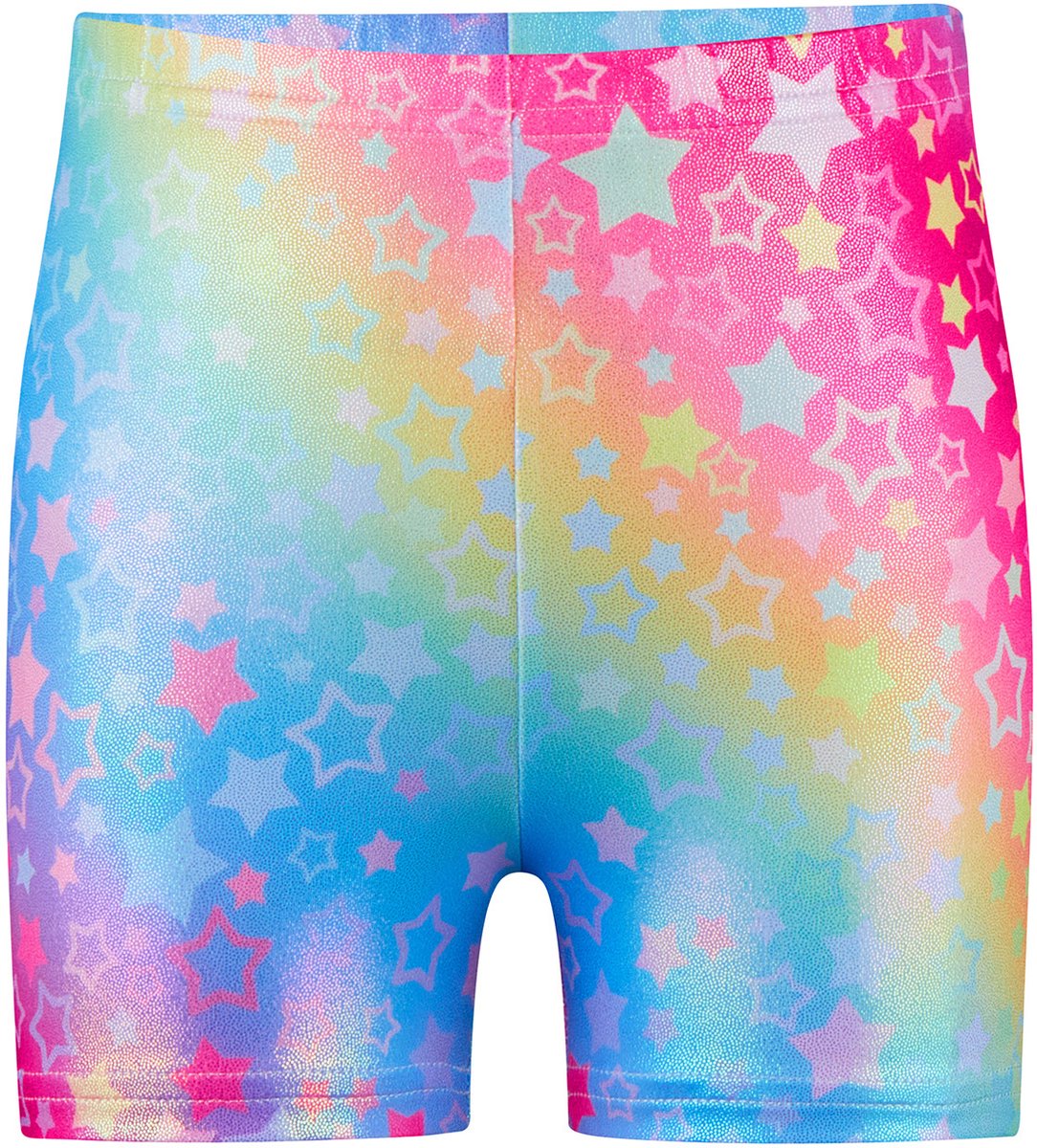 Turnpakje Meisjes Metallic zonder Mouwen met Broekje en Scrunchie Regenboog Sterren
