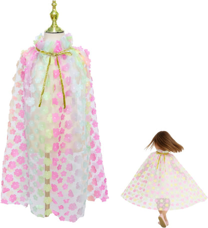 Luxe Verkleedcape Transparant met Regenboog kleuren en Bloemen
