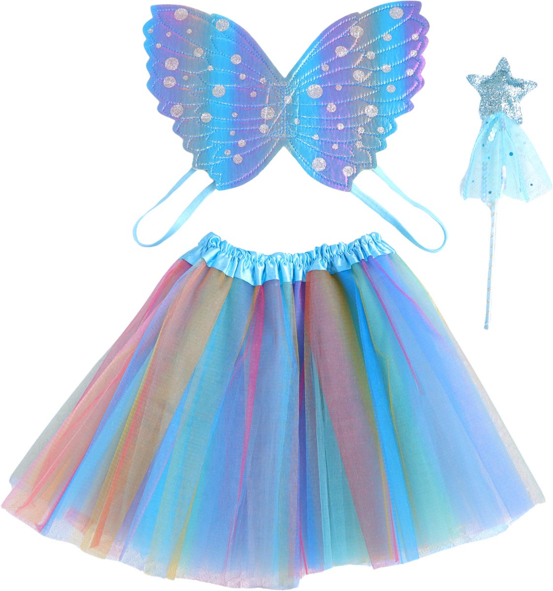 Blauwe tutu met Vleugels en Staf