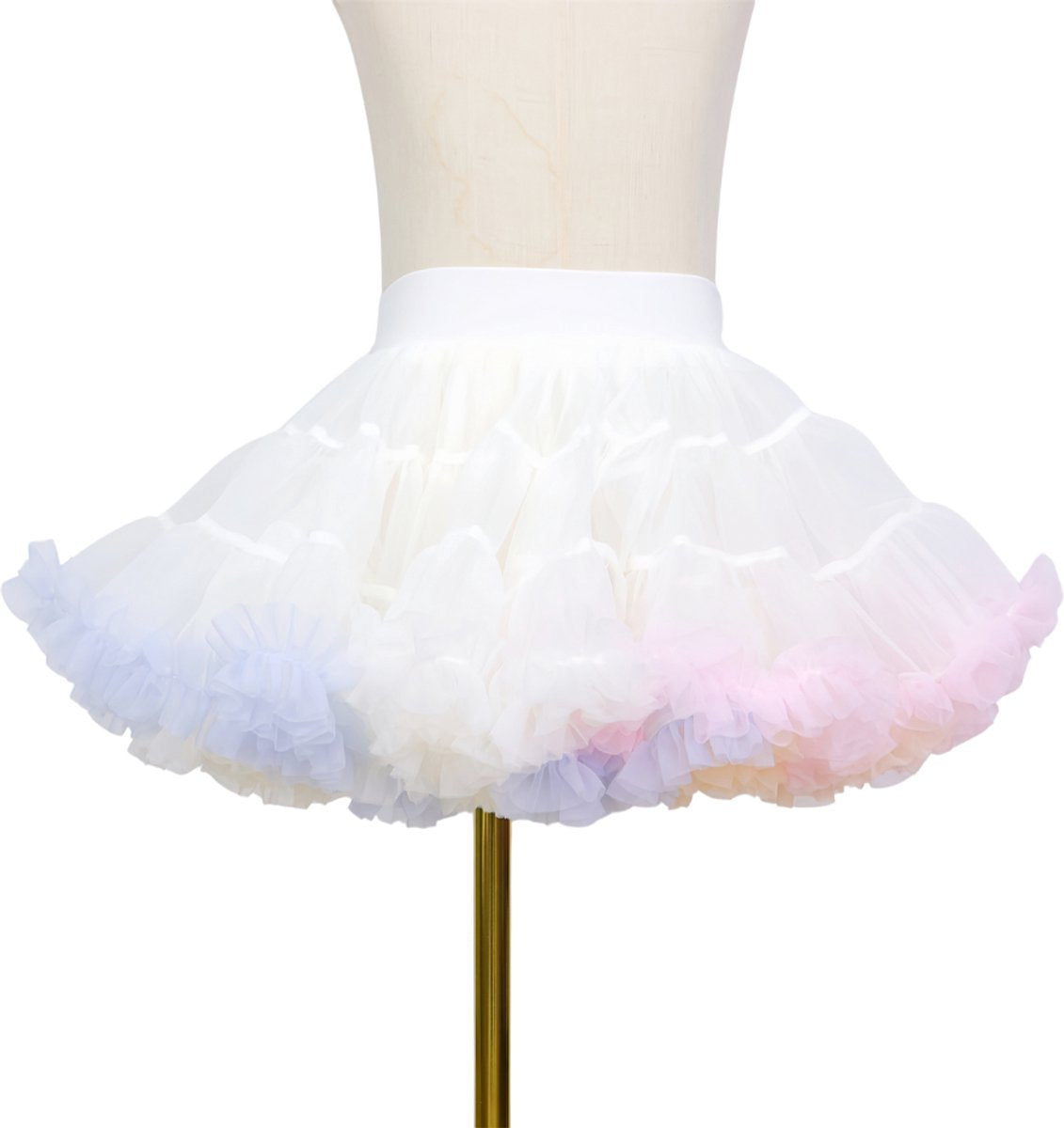 Wit met Pastel Roze, Oranje en Blauw Verkleedrok met Tule