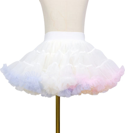Wit met Pastel Roze, Oranje en Blauw Verkleedrok met Tule