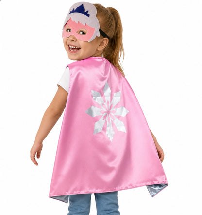 Set van 2 x Elsa Frozen Verkleedset Masker & Cape Roze en Blauw