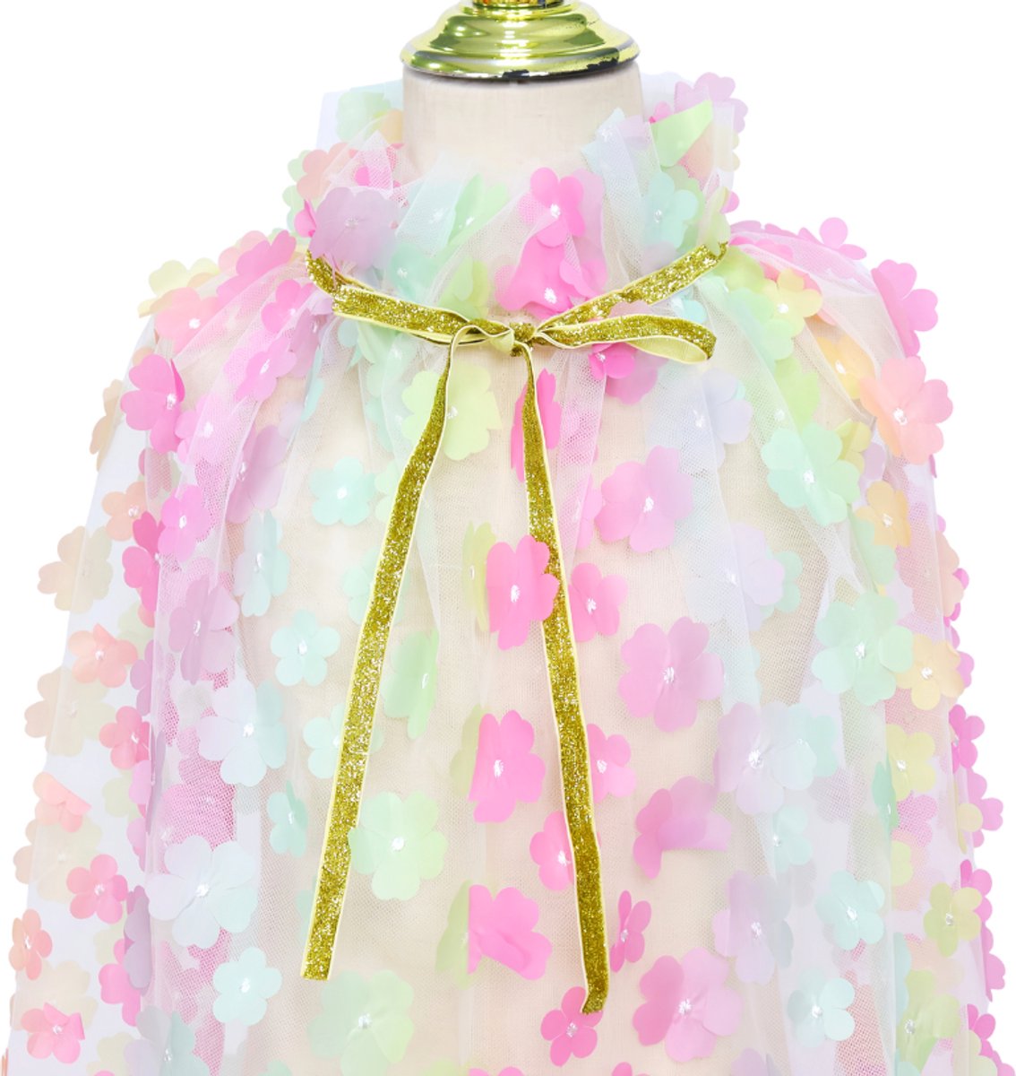 Luxe Verkleedcape Transparant met Regenboog kleuren en Bloemen