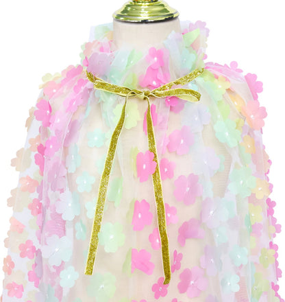 Luxe Verkleedcape Transparant met Regenboog kleuren en Bloemen