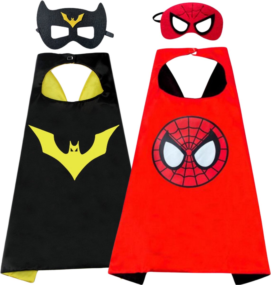 Set van 2 Spiderman en Batman Superheld Cape en Masker Set
