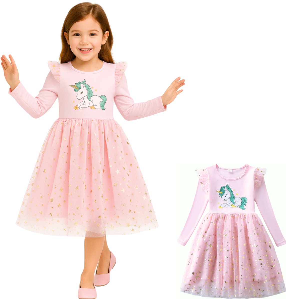Comfortabele Unicorn Verkleedjurk Meisjes Zacht Roze