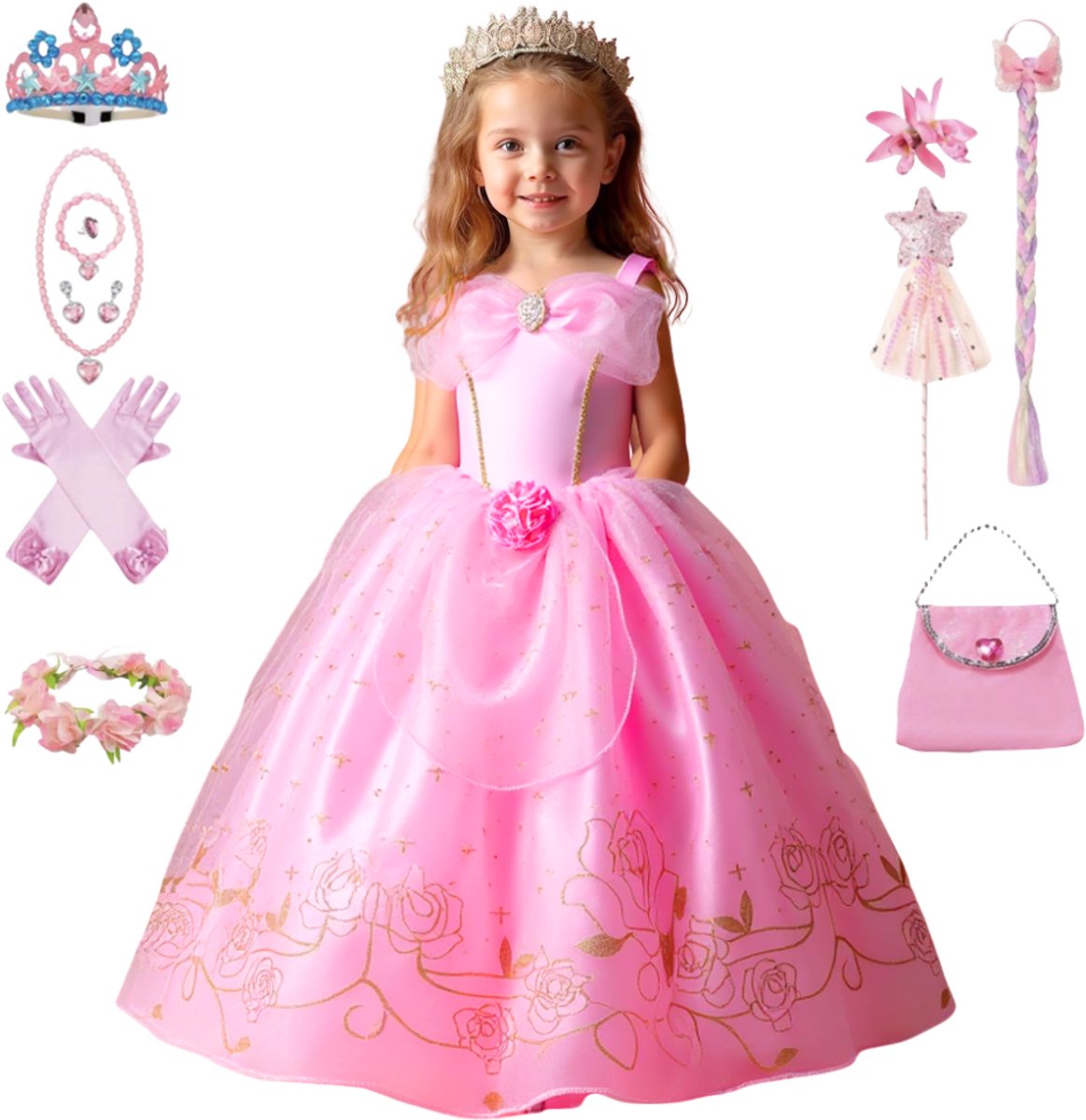 Luxe Prinsessenjurk Lichtroze met 11-delige Accessoires