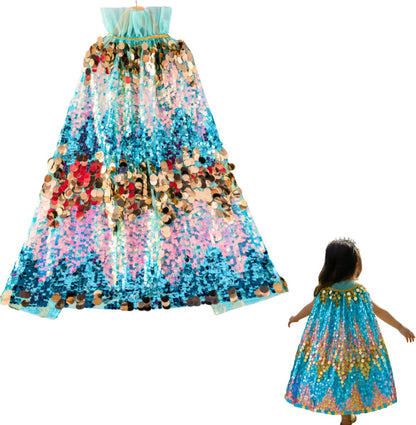 Luxe Verkleedcape Roze met Glitters en Pailletten Blauw