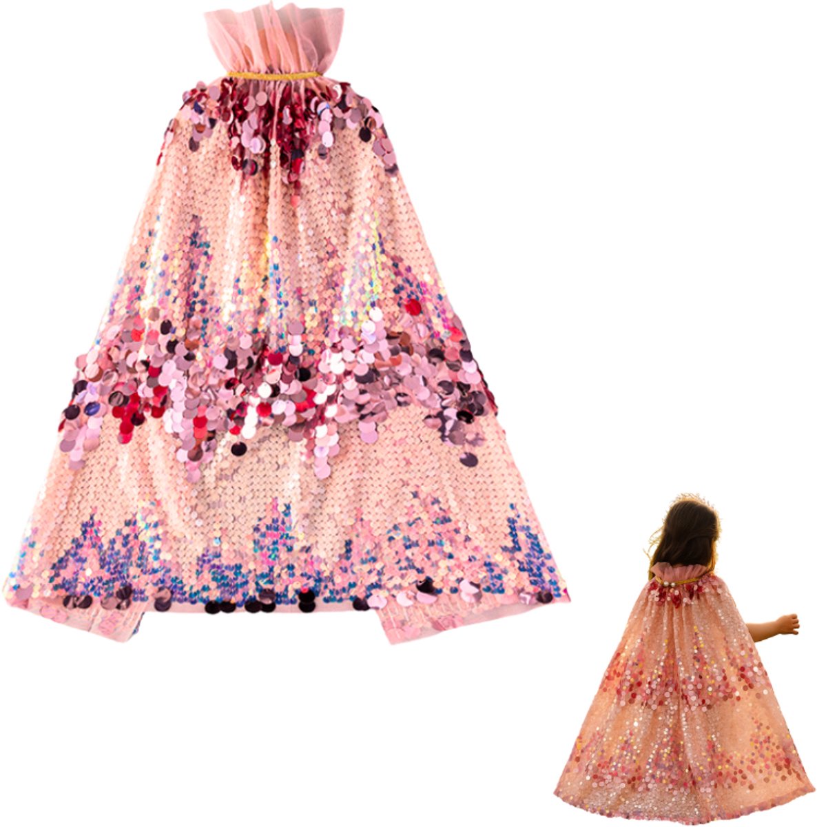 Luxe Verkleedcape Roze met Glitters en Pailletten Roze