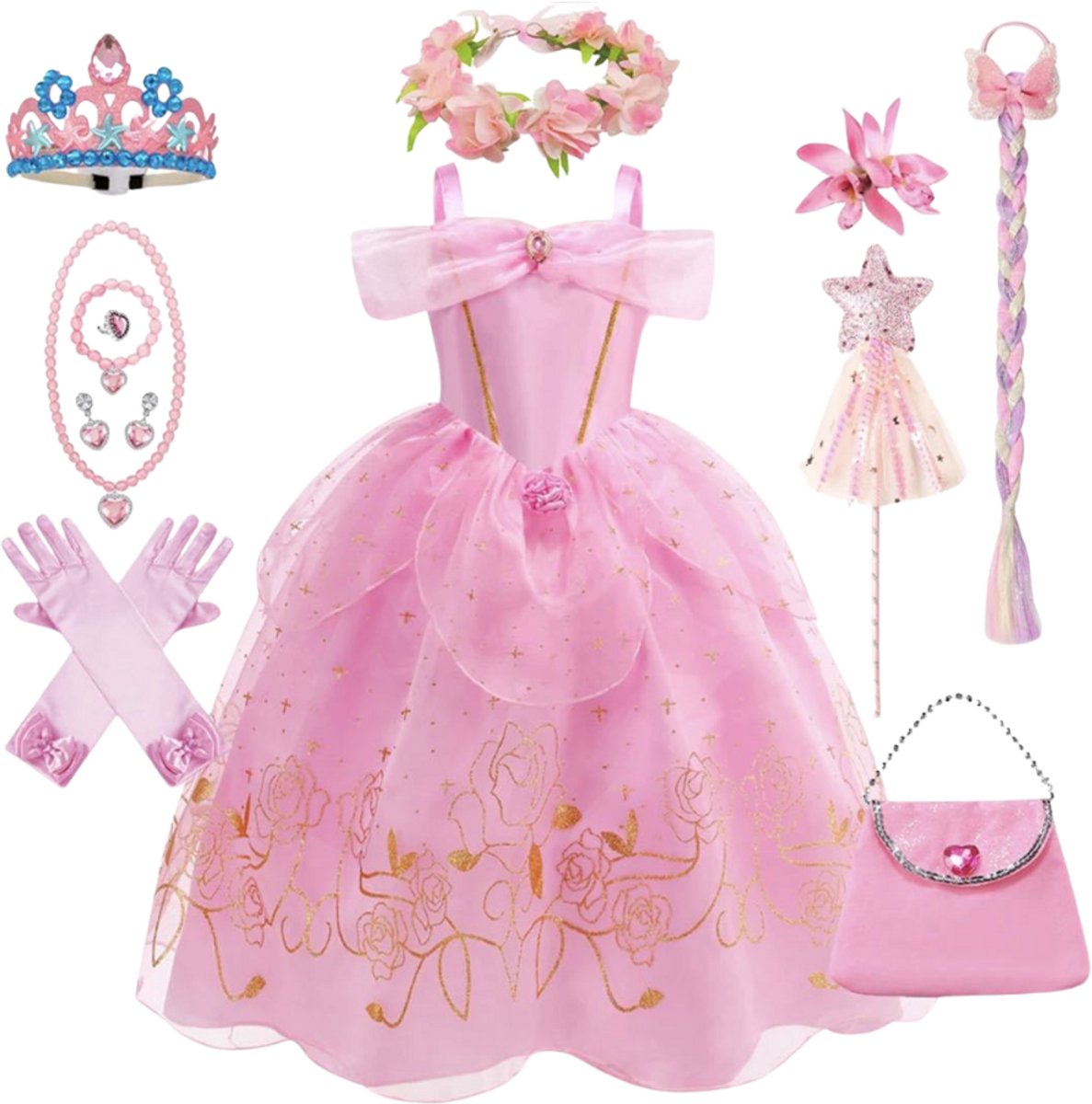 Luxe Prinsessenjurk Lichtroze met 11-delige Accessoires