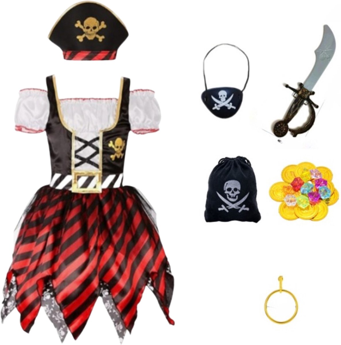 Piraten Verkleedjurk met Accessoires Set Meisje
