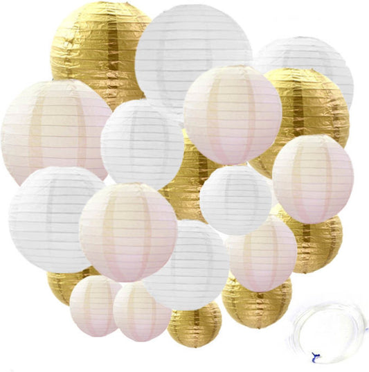 20 Stuks Lampionnen Feest Versiering set Goud