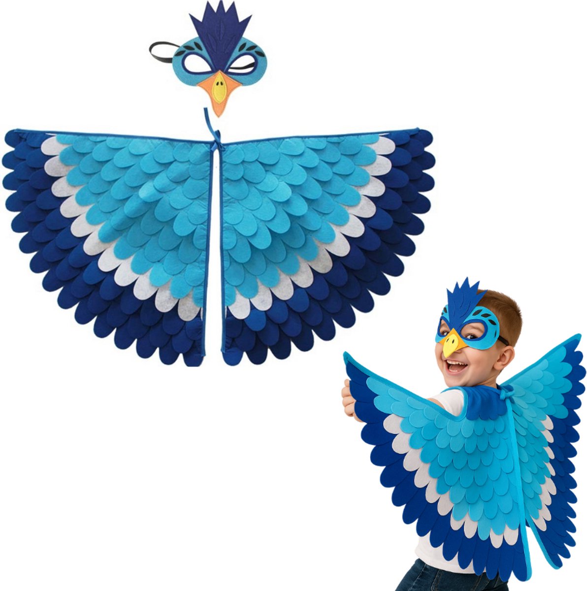 Vogel Verkleedcape en Masker Blauw