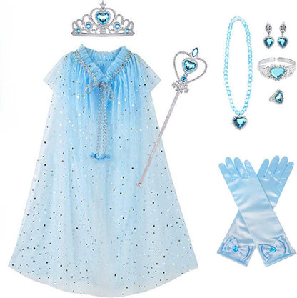 Prinsessen verkleedcape met Accessoires Blauw