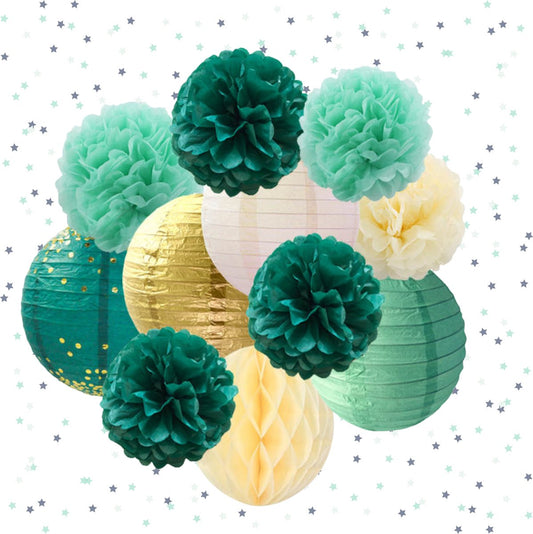 Pompom en Lampionnen Feest Versiering Groen