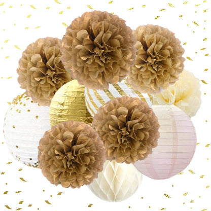 Pompom en Lampionnen Feest Versiering Goud