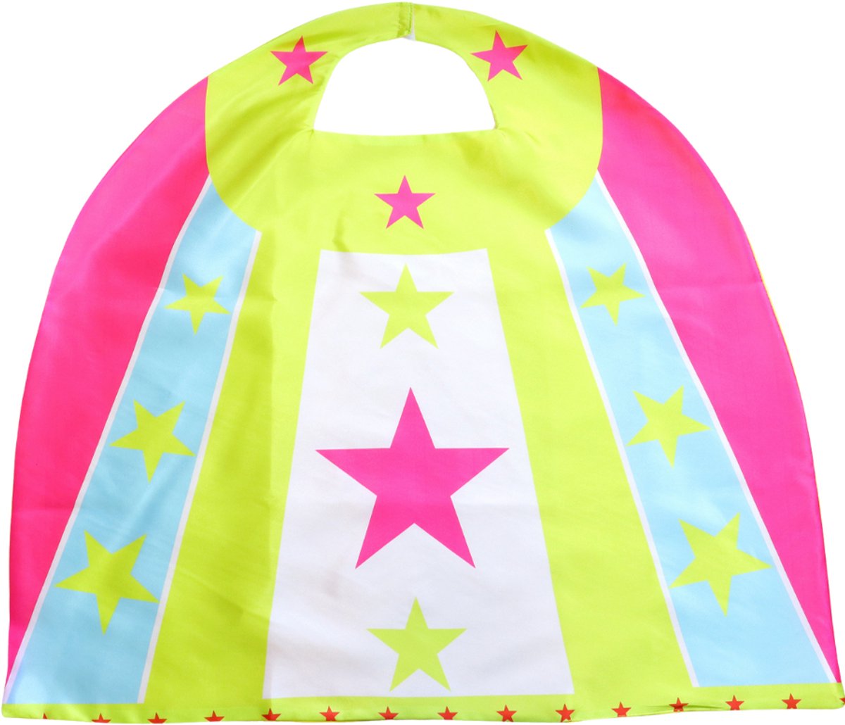 Verkleedset Superheldin Cape Masker Armbanden Roze, Blauw en Geel met Sterren