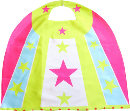 Verkleedset Superheldin Cape Masker Armbanden Roze, Blauw en Geel met Sterren