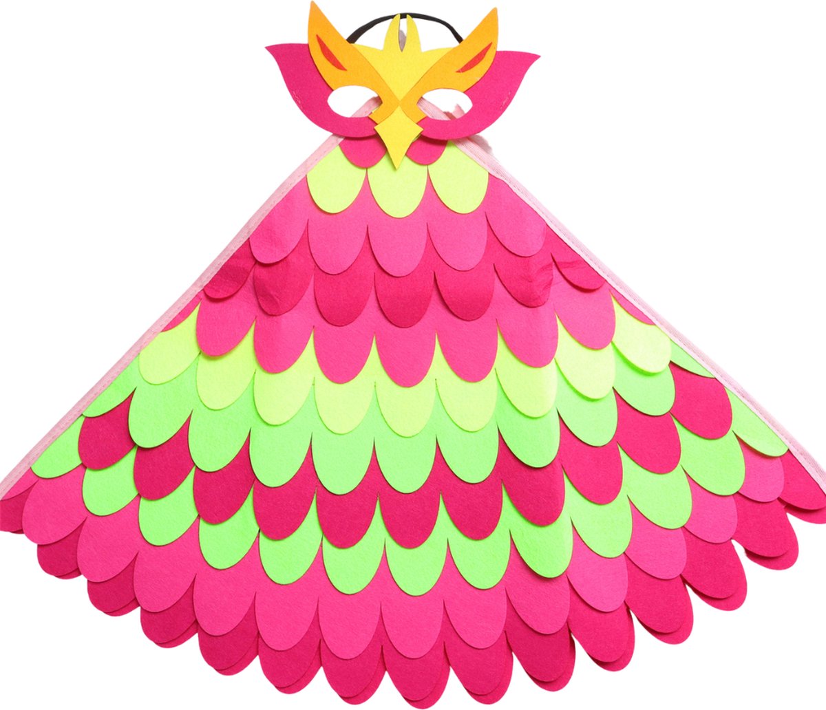 Vogel Verkleedcape en Masker Fluo Roze en Geel