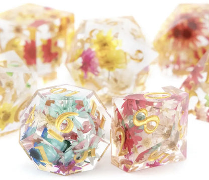 Dungeons and Dragons Dobbelsteen set Transparant met gekleurde Bloemen