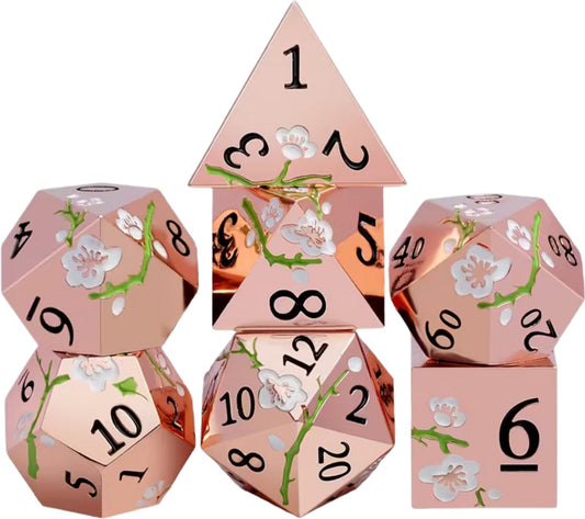 7 delige Metal Dice Set “Sakura Bloesem” Deluxe Rose Goud