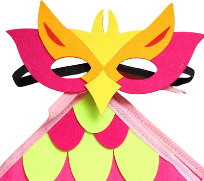 Vogel Verkleedcape en Masker Fluo Roze en Geel