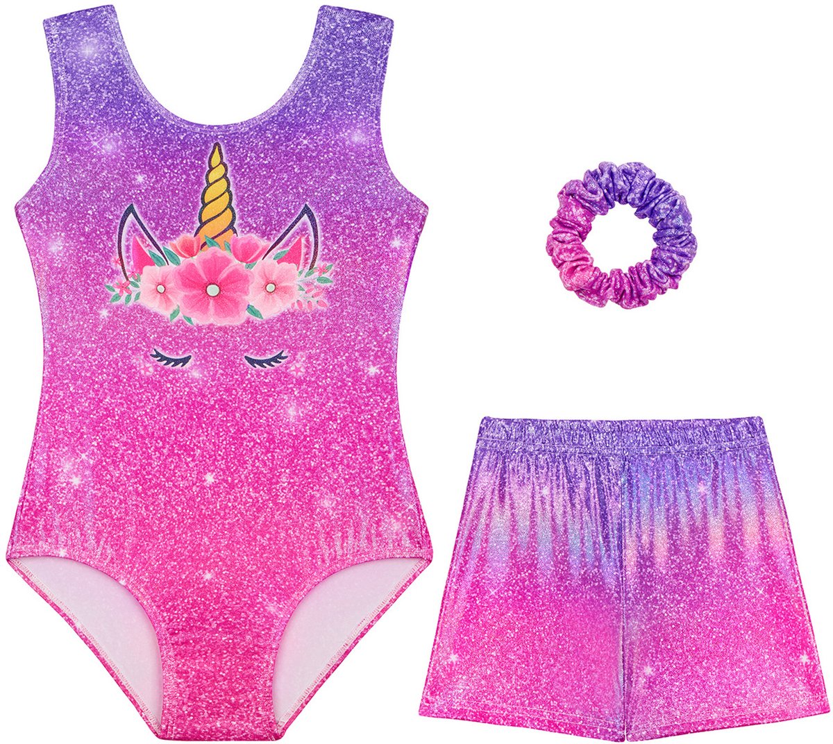 Turnpakje Meisjes zonder Mouwen met Broekje en Scrunchie Unicorn