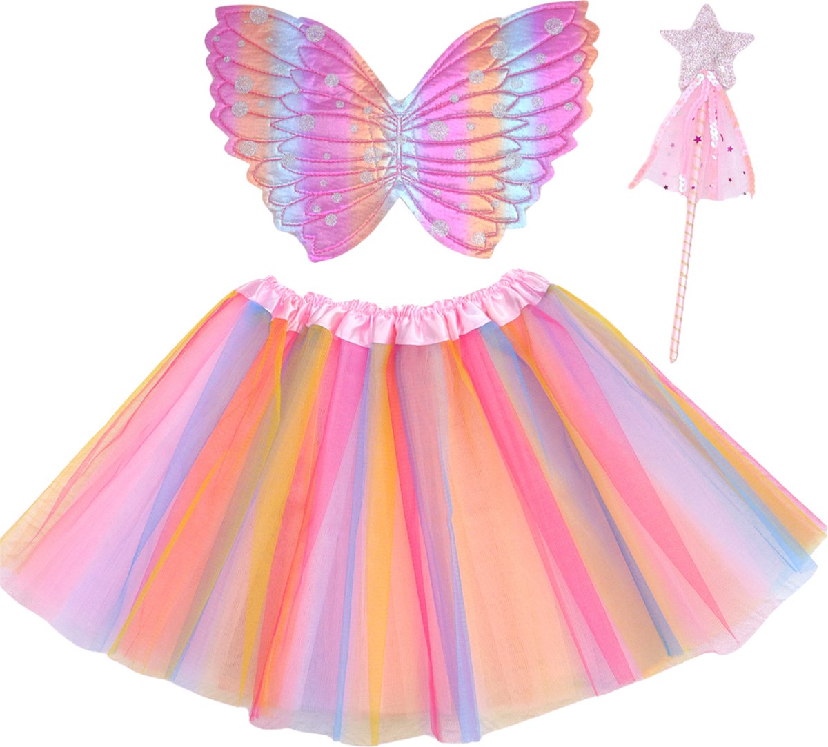 Regenboog tutu met Vleugels en Staf