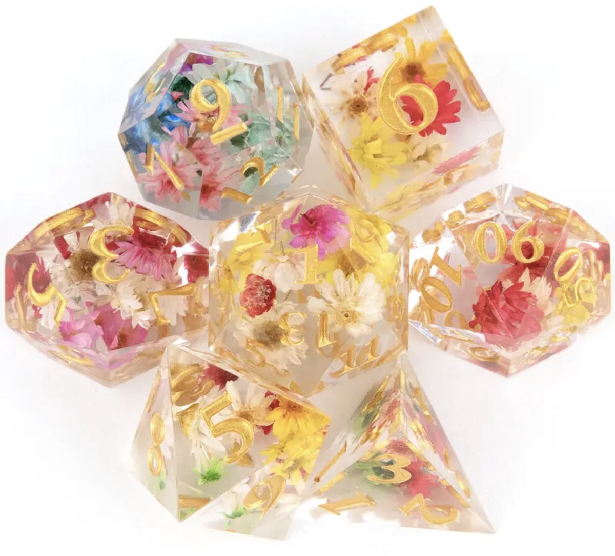 Dungeons and Dragons Dobbelsteen set Transparant met gekleurde Bloemen