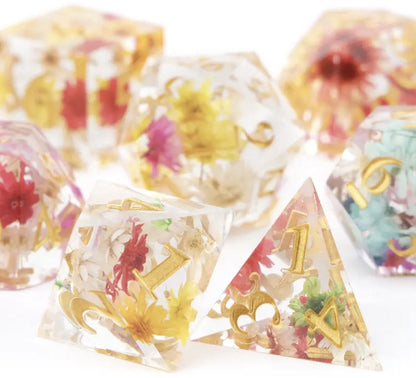 Dungeons and Dragons Dobbelsteen set Transparant met gekleurde Bloemen