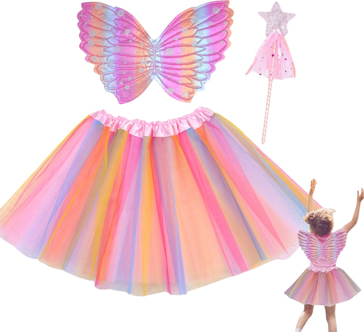 Regenboog tutu met Vleugels en Staf